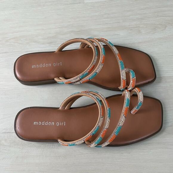 Madden Girl NEW Beaded Strappy Sandals Teal Coral Size 8 - Picture 10 of 12